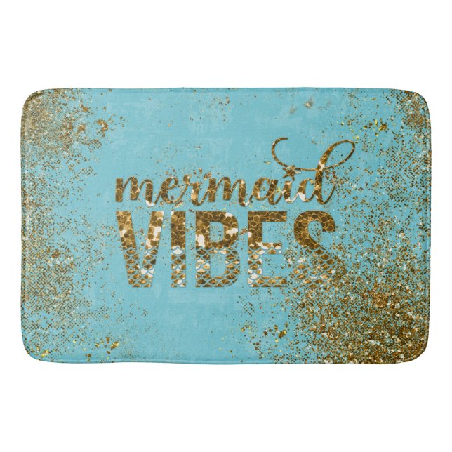 Sjöjungfru Vibes-Guld Glitter Typografi på Teal Badrumsmatta (Framsidan)