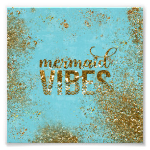 Sjöjungfru Vibes-Guld Glitter Typografi på Teal Fototryck