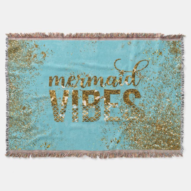 Sjöjungfru Vibes-Guld Glitter Typografi på Teal Mysfilt (Framsidan)