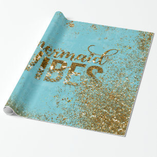 Sjöjungfru Vibes-Guld Glitter Typografi på Teal Presentpapper