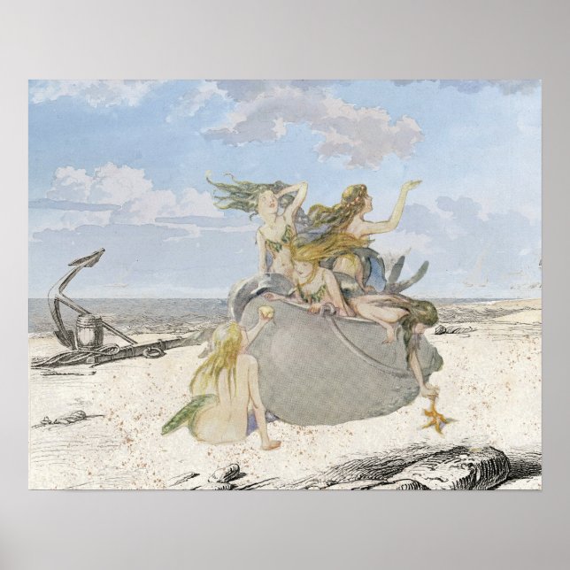 Sjöjungfru Vintage Beach Starfish Ocean Anchor Poster (Framsidan)