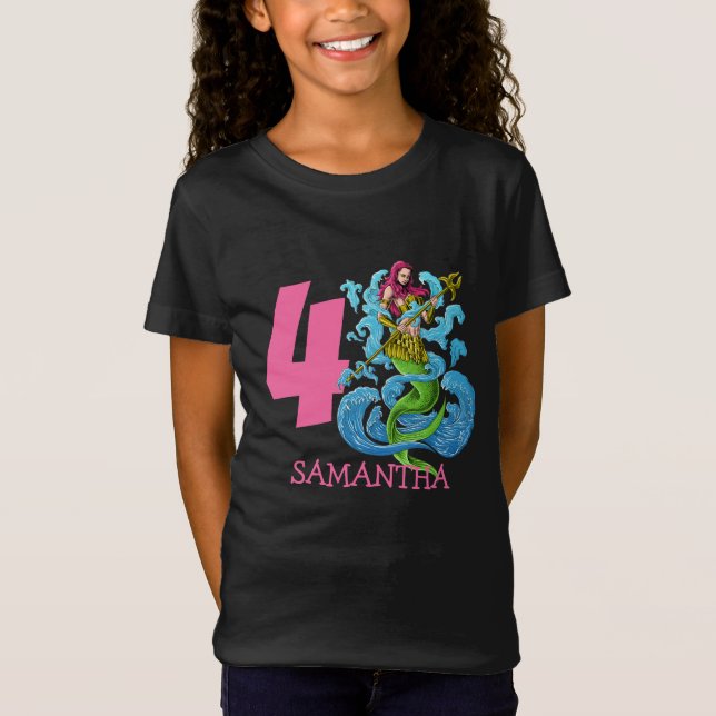 Sjöjungfru Warrior 4e födelsedagen T-Shirt (Framsida)