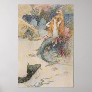Sjöjungfru Warwick Goble (engelska, liten Poster