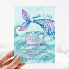 Sjöjungfru Watercolor Birthday Inbjudningar