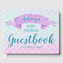 Sjöjungfru Watercolor Lila Baby Shower Guestbook
