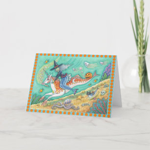 SJÖJUNGFRU WITCH, FANTASY MERHORSE GREETING CARD B KORT