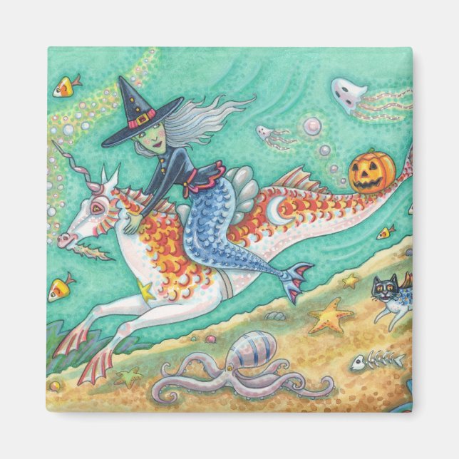 SJÖJUNGFRU WITCH, FANTASY MERHORSE HALLOWEEN MAGNE MAGNET (Framsidan)