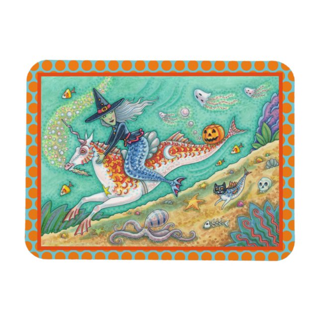 SJÖJUNGFRU WITCH, HALLOWEEN MERHORSE FANTASY MAGNE MAGNET (Horisontell)