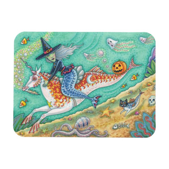 SJÖJUNGFRU WITCH, HALLOWEEN MERHORSE FANTASY MAGNE MAGNET (Horisontell)