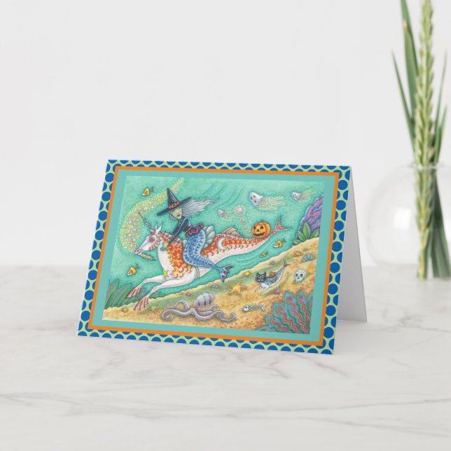 SJÖJUNGFRU WITCH, UNICORN FANTASY GREETING CARD Ve Kort (Framsida)