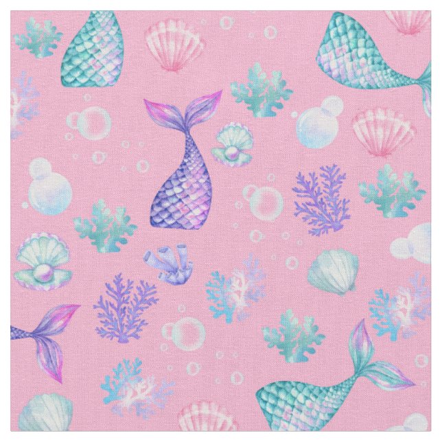 Sjöjungfruar Dream på Cotton Candy Rosa Tyg (Närbild)