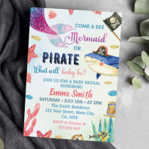 Sjöjungfruar eller Pirater Gender Visa inbjudan