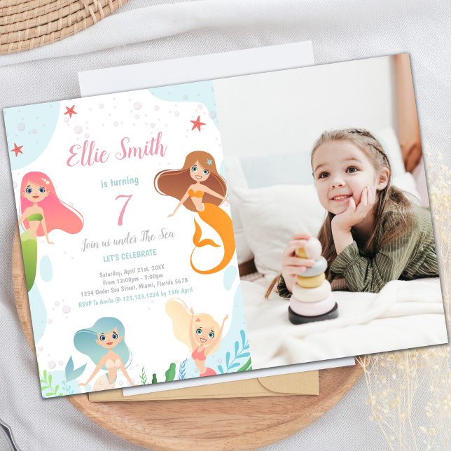 Sjöjungfruar födelsedag under inbjudan till sjöss  (Mermaids Birthday Under the sea Invitations Photo)