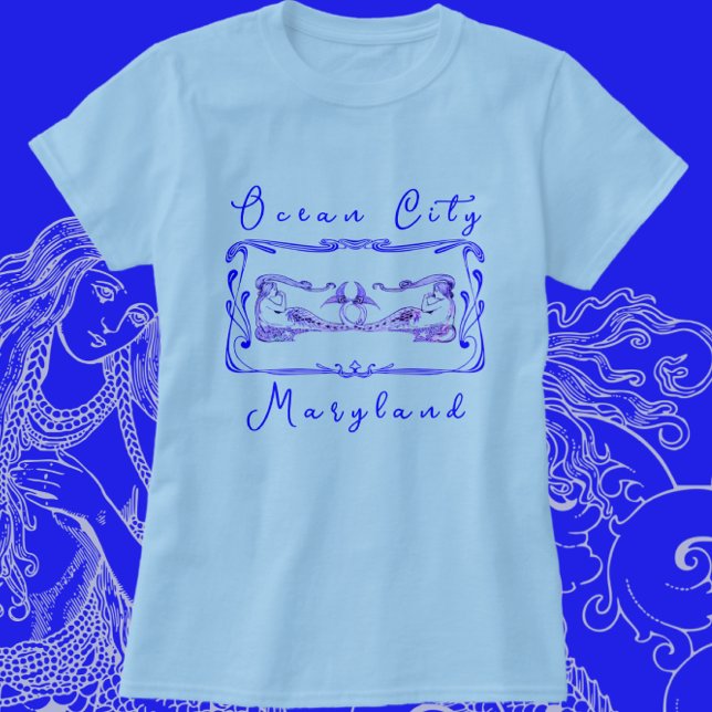 Sjöjungfruar för den radikala Eleganten i Ocean Ci T Shirt (Ocean City, Maryland Elegant Art Nouveau Mermaids Vacation Souvenir)
