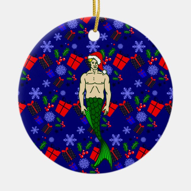 sjöjungfruar från Santa blonde merman ful julafton Julgransprydnad Keramik (Framsidan)
