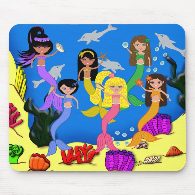 Sjöjungfruar i oceanen med delfiner Mousepad Musmatta (Framsidan)