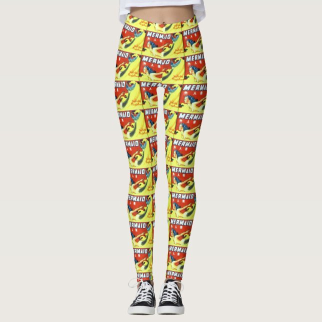 sjöjungfruar i rött på gulten leggings (Framsida)