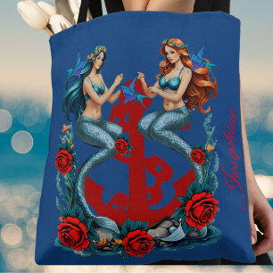 Sjöjungfruar Nautical Vintage Blue Tygkasse