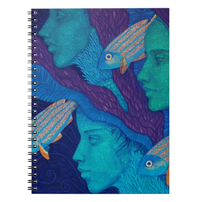 Sjöjungfruar och fisk, surrealistisk fantasykonst, anteckningsbok (Framsidan)