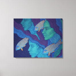 Sjöjungfruar och fisk, surrealistisk fantasykonst, canvastryck