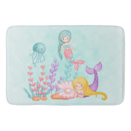 Sjöjungfruar och maneter under havsvattnets färg badrumsmatta