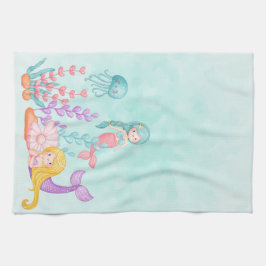 Sjöjungfruar och maneter under havsvattnets färg kökshandduk