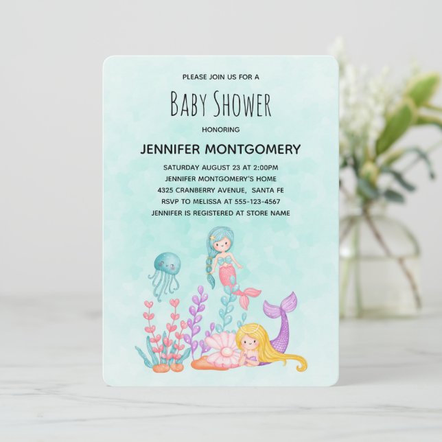 Sjöjungfruar och maneter under Sea Baby Shower Inbjudningar (Stående Fram)
