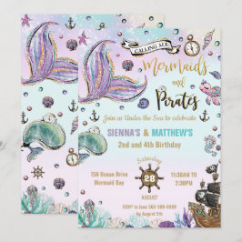Sjöjungfruar och Pirater Twillingar under Havets d Inbjudningar