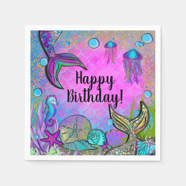 Sjöjungfruar och Snäckor Rosa Sparkly Party Pappersservett (Framsidan)