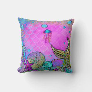 Sjöjungfruar och Snäckor under Sea Rosa Sparkly Kudde