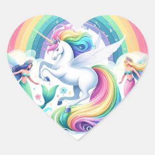 Sjöjungfruar och Unicorns Stickers Hjärtformat Klistermärke
