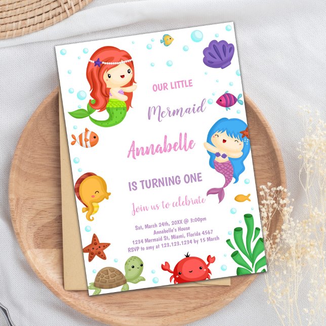 Sjöjungfruar på födelsedagsinbjudningar inbjudningar (Mermaids Birthday Invitations)