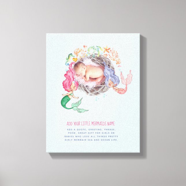 Sjöjungfruar PHOTO Nyfödd bebis Wall Art Keepsak Canvastryck (Framsida)