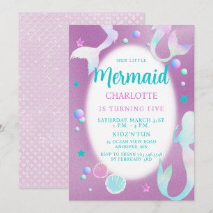 Sjöjungfruar Rainbow Iridescent Glitter Aqua Birth Inbjudningar