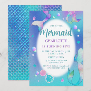Sjöjungfruar Rainbow Iridescent Glitter Rosa Aqua  Inbjudningar