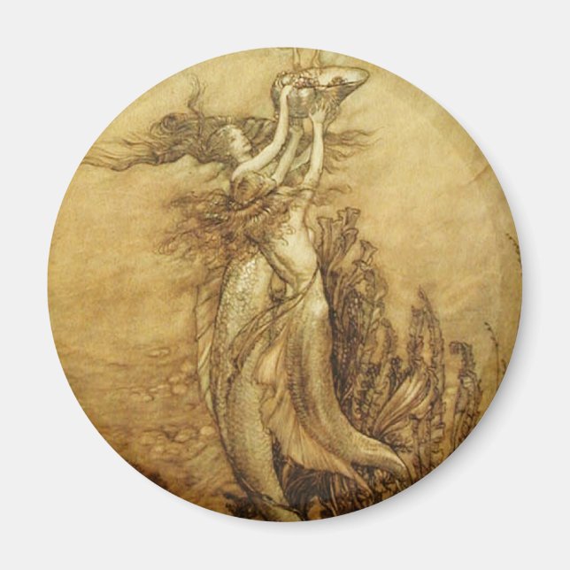 Sjöjungfruar som fiskar efter pärlfisk magnet (Framsidan)