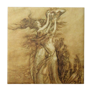 Sjöjungfruar som fiskar för pärlor, belägger med kakelplatta