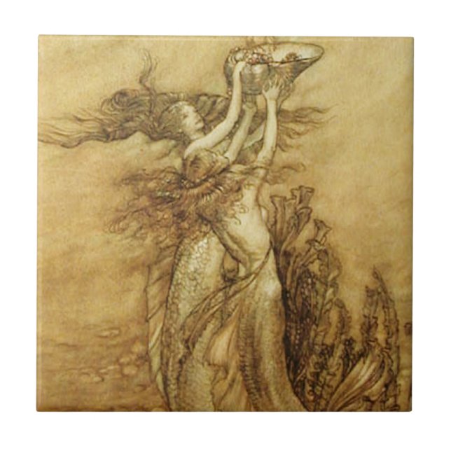 Sjöjungfruar som fiskar för pärlor, belägger med kakelplatta (Framsidan)