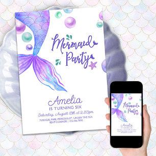 Sjöjungfruar Svan under havets Födelsedagsfest Inbjudningar