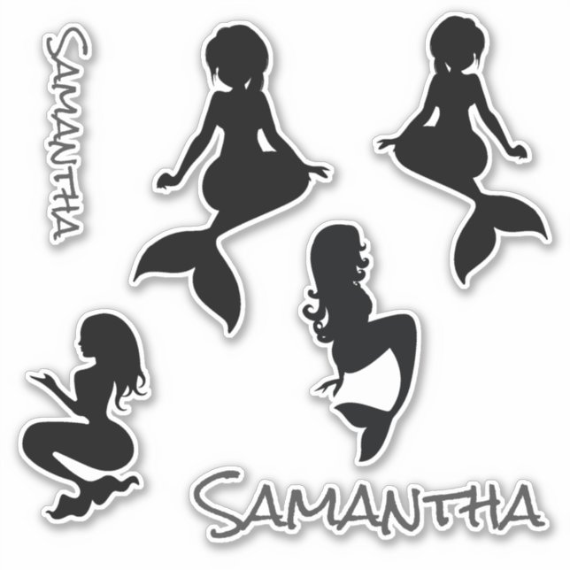 Sjöjungfruar svart silhuette Sticker Klistermärken (Framsida)