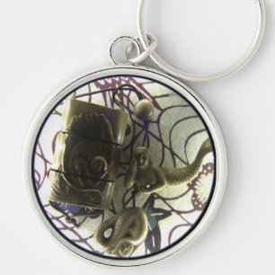 Sjöjungfruar tittar Glass Keychain Rund Silverfärgad Nyckelring