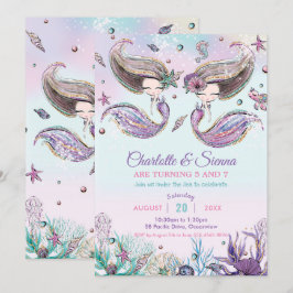 Sjöjungfruar under Sea Twillingar Sisters Birthday Inbjudningar
