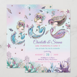 Sjöjungfruar under Sea Twillingars Sisters Birthda Inbjudningar