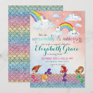 Sjöjungfruar, Unicorns & Rainbows Party-inbjudning Inbjudningar