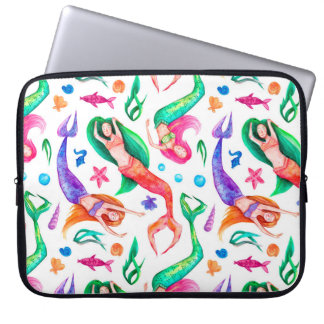 Sjöjungfruar Vattenfärg: Sömlös Oceanic Mönster Laptop Fodral