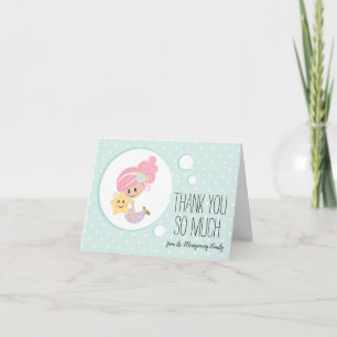 Sjöjungfrubaby showertack ljusa Notecards flår Tack Kort
