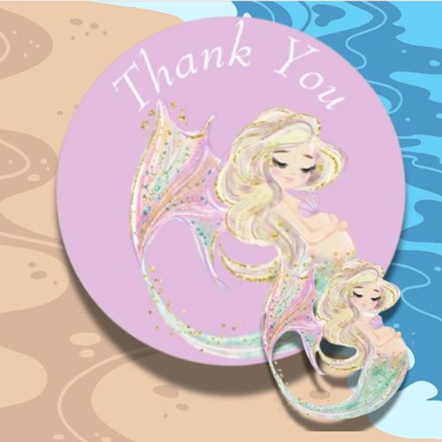 Sjöjungfrubabyshower Blivande Mamma Etiketter Rosa (Celebrate the mom-to-be with enchanting mermaid baby shower labels)