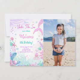 Sjöjungfrubild för 6-års födelsedagsinbjudan inbjudningar
