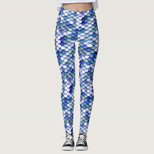 Sjöjungfrublått flår mönster leggings (Framsida)