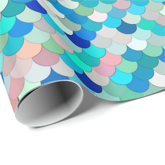 Sjöjungfrufjäll, Aqua, snäckarosor och kobolt Presentpapper (Rullad Hörn)